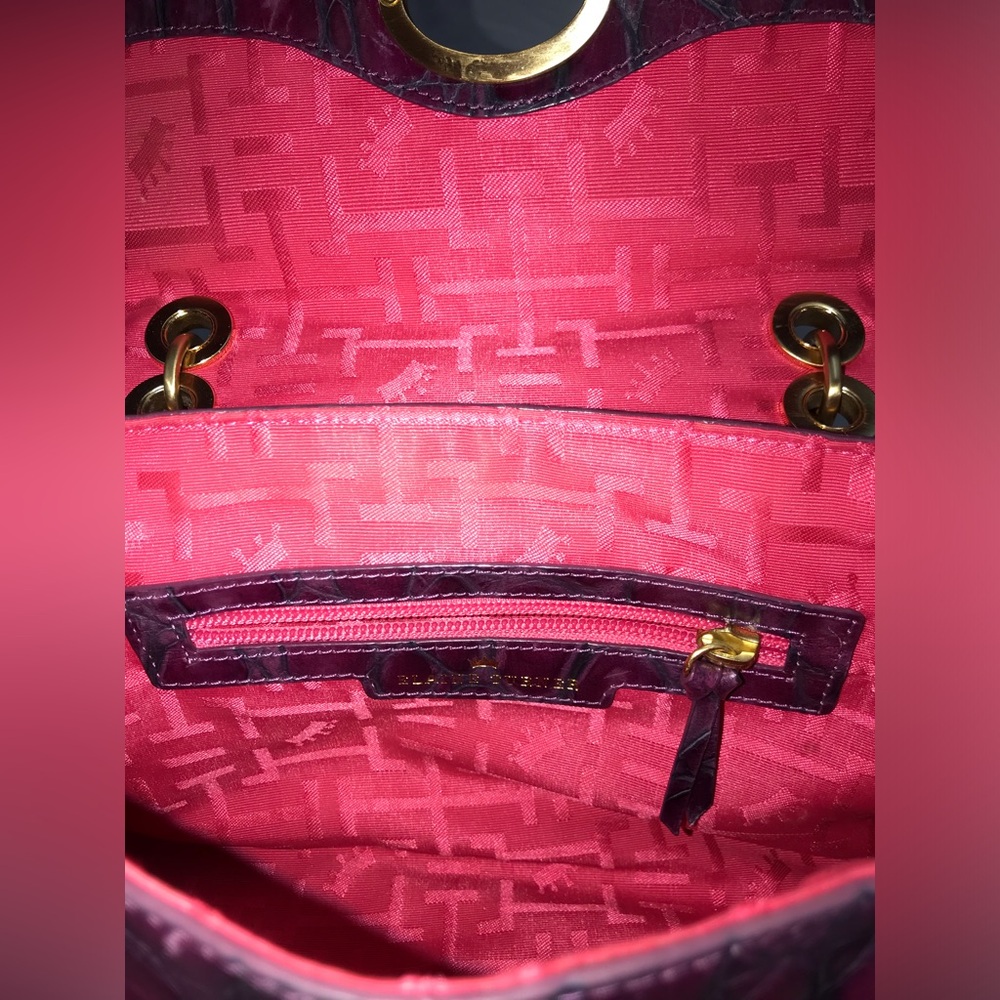 Elaine Turner Rare purple Croc turn lock wooden handle red lining - Picture 3 of 16